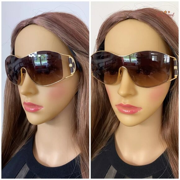 Auth LOUIS VUITTON Brown Gold Speckling Metal Frame Oversized Lens Sunglasses - Picture 5 of 12